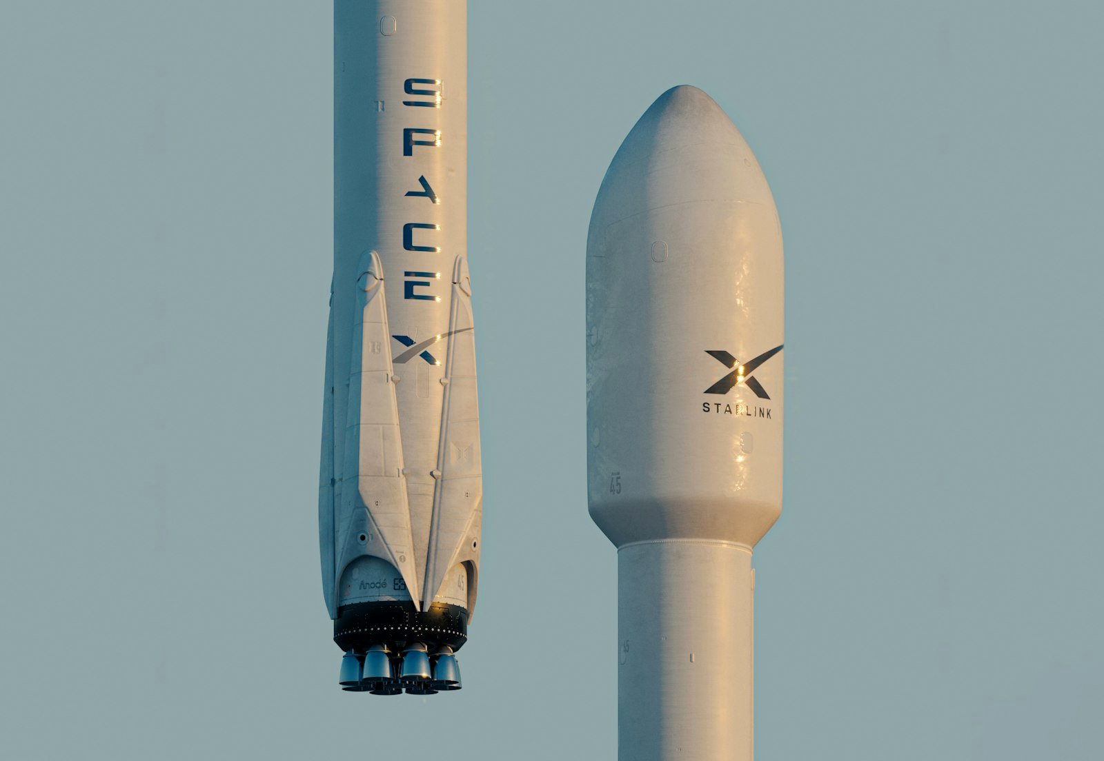 SpaceX Falcon 9 rocket and Starlink payload fairing in flight